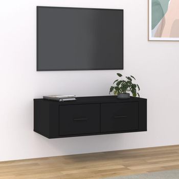 Mueble Tv | Mueble De Salón | Armario Tv Colgante Madera Contrachapada Negro 80x36x25 Cm Cfw776883