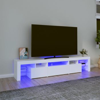 Mueble Tv | Mueble De Salón | Armario Tv Con Luces Led Blanco 200x36,5x40 Cm Cfw776903