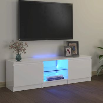 Mueble Tv | Mueble De Salón | Armario Tv Con Luces Led Blanco Brillante 120x30x35,5 Cm Cfw776916