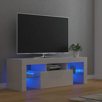 Mueble Tv | Mueble De Salón | Armario Tv Con Luces Led Blanco Brillante 120x35x40 Cm Cfw776917