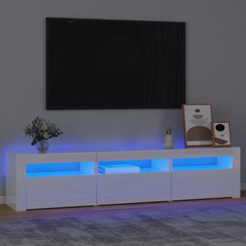 Mueble Tv | Mueble De Salón | Armario Tv Con Luces Led Blanco Brillante 180x35x40 Cm Cfw776920