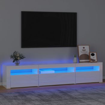 Mueble Tv | Mueble De Salón | Armario Tv Con Luces Led Blanco Brillante 195x35x40 Cm Cfw776921