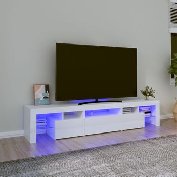 Mueble Tv | Mueble De Salón | Armario Tv Con Luces Led Blanco Brillante 200x36,5x40 Cm Cfw776922