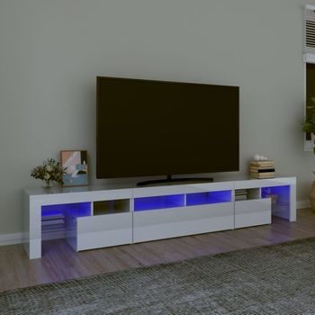 Mueble Tv | Mueble De Salón | Armario Tv Con Luces Led Blanco Brillante 230x36,5x40 Cm Cfw776924