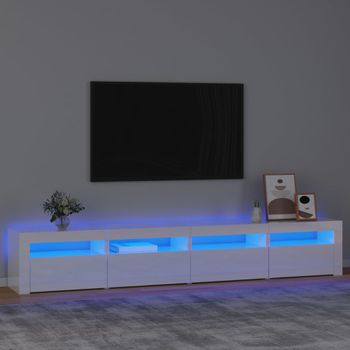 Mueble Tv | Mueble De Salón | Armario Tv Con Luces Led Blanco Brillante 240x35x40 Cm Cfw776925