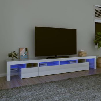 Mueble Tv | Mueble De Salón | Armario Tv Con Luces Led Blanco Brillante 260x36,5x40 Cm Cfw776927