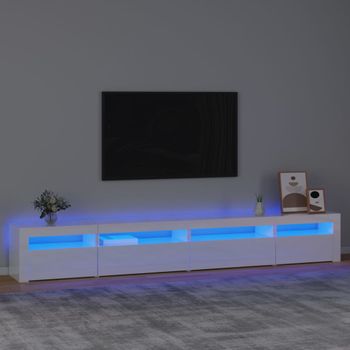 Mueble Tv | Mueble De Salón | Armario Tv Con Luces Led Blanco Brillante 270x35x40 Cm Cfw776928