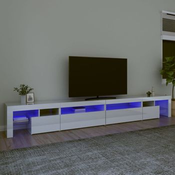 Mueble Tv | Mueble De Salón | Armario Tv Con Luces Led Blanco Brillante 290x36,5x40 Cm Cfw776929