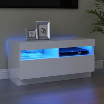 Mueble Tv | Mueble De Salón | Armario Tv Con Luces Led Blanco Brillante 80x35x40 Cm Cfw776932