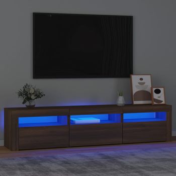 Mueble Tv | Mueble De Salón | Armario Tv Con Luces Led Color Marrón Roble 180x35x40 Cm Cfw776936