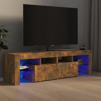 Mueble Tv | Mueble De Salón | Armario Tv Con Luces Led Color Roble Ahumado 140x36,5x40 Cm Cfw776939