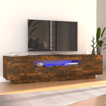 Mueble Tv | Mueble De Salón | Armario Tv Con Luces Led Color Roble Ahumado 160x35x40 Cm Cfw776940