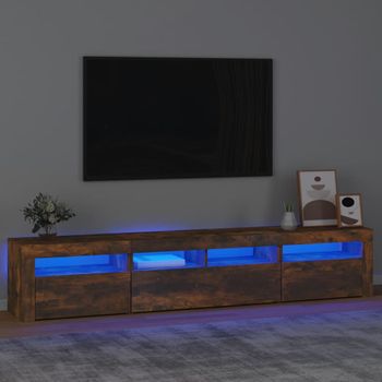 Mueble Tv | Mueble De Salón | Armario Tv Con Luces Led Color Roble Ahumado 210x35x40 Cm Cfw776942