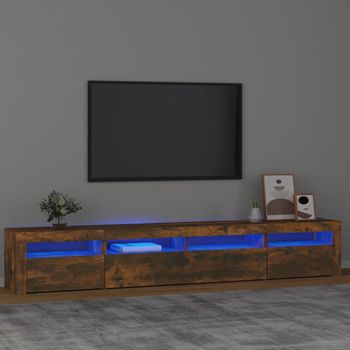 Mueble Tv | Mueble De Salón | Armario Tv Con Luces Led Color Roble Ahumado 240x35x40 Cm Cfw776945