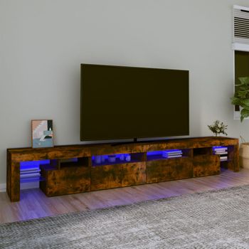 Mueble Tv | Mueble De Salón | Armario Tv Con Luces Led Color Roble Ahumado 260x36,5x40 Cm Cfw776947