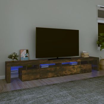 Mueble Tv | Mueble De Salón | Armario Tv Con Luces Led Color Roble Ahumado 260x36,5x40 Cm Cfw776948