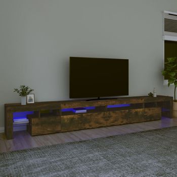 Mueble Tv | Mueble De Salón | Armario Tv Con Luces Led Color Roble Ahumado 290x36,5x40 Cm Cfw776949