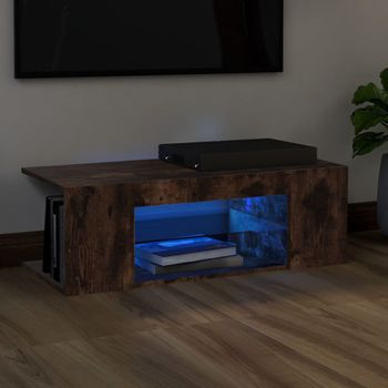 Mueble Tv | Mueble De Salón | Armario Tv Con Luces Led Color Roble Ahumado 90x39x30 Cm Cfw776953