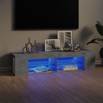 Mueble Tv | Mueble De Salón | Armario Tv Con Luces Led Gris Hormigón 135x39x30 Cm Cfw776963