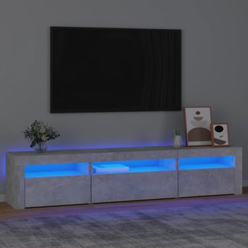 Mueble Tv | Mueble De Salón | Armario Tv Con Luces Led Gris Hormigón 195x35x40 Cm Cfw776965