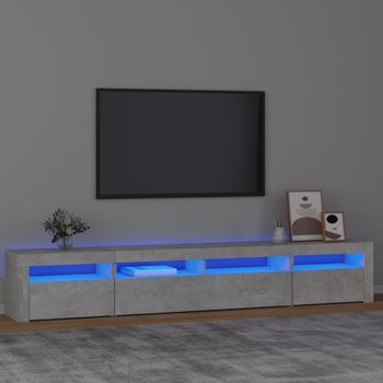 Mueble Tv | Mueble De Salón | Armario Tv Con Luces Led Gris Hormigón 240x35x40 Cm Cfw776969