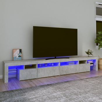 Mueble Tv | Mueble De Salón | Armario Tv Con Luces Led Gris Hormigón 260x36,5x40 Cm Cfw776971