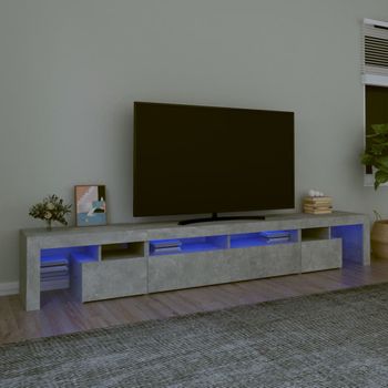 Mueble Tv | Mueble De Salón | Armario Tv Con Luces Led Gris Hormigón 260x36,5x40 Cm Cfw776972