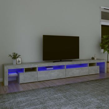 Mueble Tv | Mueble De Salón | Armario Tv Con Luces Led Gris Hormigón 290x36,5x40 Cm Cfw776974