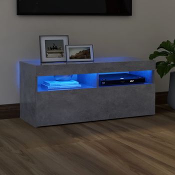 Mueble Tv | Mueble De Salón | Armario Tv Con Luces Led Gris Hormigón 90x35x40 Cm Cfw776979