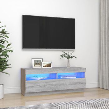 Mueble Tv | Mueble De Salón | Armario Tv Con Luces Led Gris Sonoma 100x35x40 Cm Cfw776982