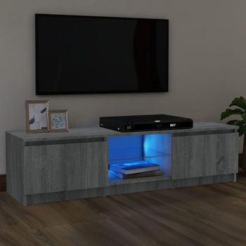 Mueble Tv | Mueble De Salón | Armario Tv Con Luces Led Gris Sonoma 120x30x35,5 Cm Cfw776983