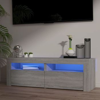 Mueble Tv | Mueble De Salón | Armario Tv Con Luces Led Gris Sonoma 120x35x40 Cm Cfw776985