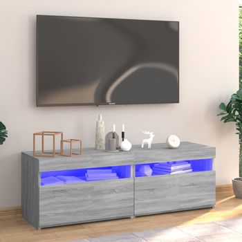 Mueble Tv | Mueble De Salón | Armario Tv Con Luces Led Gris Sonoma 120x35x40 Cm Cfw776986