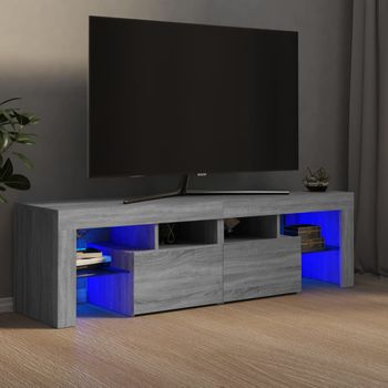 Mueble Tv | Mueble De Salón | Armario Tv Con Luces Led Gris Sonoma 140x36,5x40 Cm Cfw776990