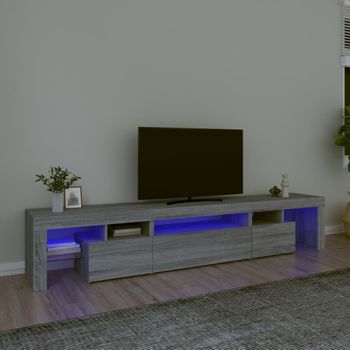 Mueble Tv | Mueble De Salón | Armario Tv Con Luces Led Gris Sonoma 215x36,5x40 Cm Cfw776995