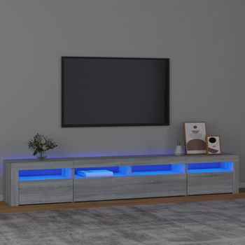 Mueble Tv | Mueble De Salón | Armario Tv Con Luces Led Gris Sonoma 240x35x40 Cm Cfw776997