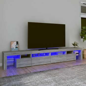 Mueble Tv | Mueble De Salón | Armario Tv Con Luces Led Gris Sonoma 260x36,5x40 Cm Cfw777000