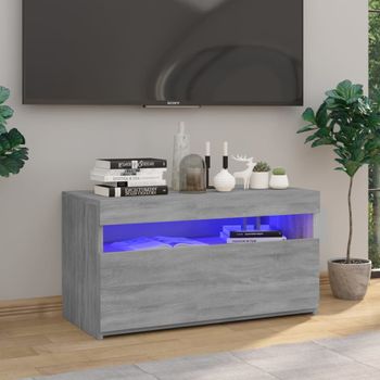 Mueble Tv | Mueble De Salón | Armario Tv Con Luces Led Gris Sonoma 75x35x40 Cm Cfw777003