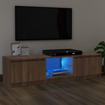 Mueble Tv | Mueble De Salón | Armario Tv Con Luces Led Marrón Roble 120x30x35,5 Cm Cfw777010