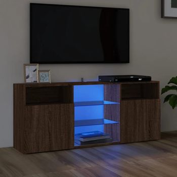 Mueble Tv | Mueble De Salón | Armario Tv Con Luces Led Marrón Roble 120x30x50 Cm Cfw777011