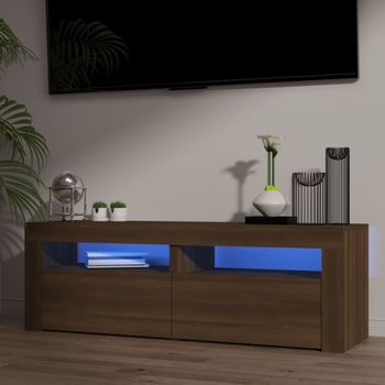 Mueble Tv | Mueble De Salón | Armario Tv Con Luces Led Marrón Roble 120x35x40 Cm Cfw777012