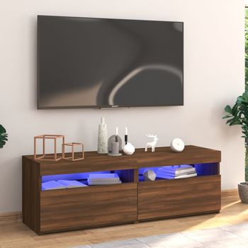 Mueble Tv | Mueble De Salón | Armario Tv Con Luces Led Marrón Roble 120x35x40 Cm Cfw777013