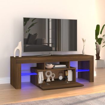 Mueble Tv | Mueble De Salón | Armario Tv Con Luces Led Marrón Roble 120x35x40 Cm Cfw777015