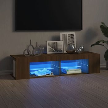 Mueble Tv | Mueble De Salón | Armario Tv Con Luces Led Marrón Roble 135x39x30 Cm Cfw777016