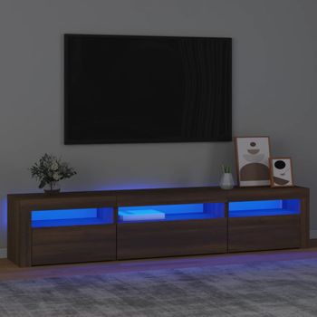 Mueble Tv | Mueble De Salón | Armario Tv Con Luces Led Marrón Roble 195x35x40 Cm Cfw777017