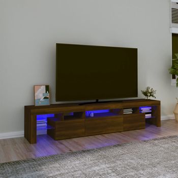 Mueble Tv | Mueble De Salón | Armario Tv Con Luces Led Marrón Roble 200x36,5x40 Cm Cfw777018