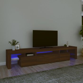 Mueble Tv | Mueble De Salón | Armario Tv Con Luces Led Marrón Roble 215x36,5x40 Cm Cfw777020