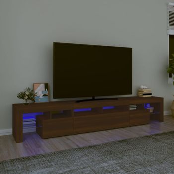 Mueble Tv | Mueble De Salón | Armario Tv Con Luces Led Marrón Roble 230x36,5x40 Cm Cfw777021