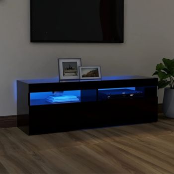 Mueble Tv | Mueble De Salón | Armario Tv Con Luces Led Negro 120x35x40 Cm Cfw777030