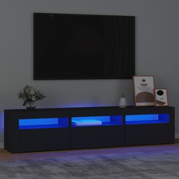 Mueble Tv | Mueble De Salón | Armario Tv Con Luces Led Negro 180x35x40 Cm Cfw777032